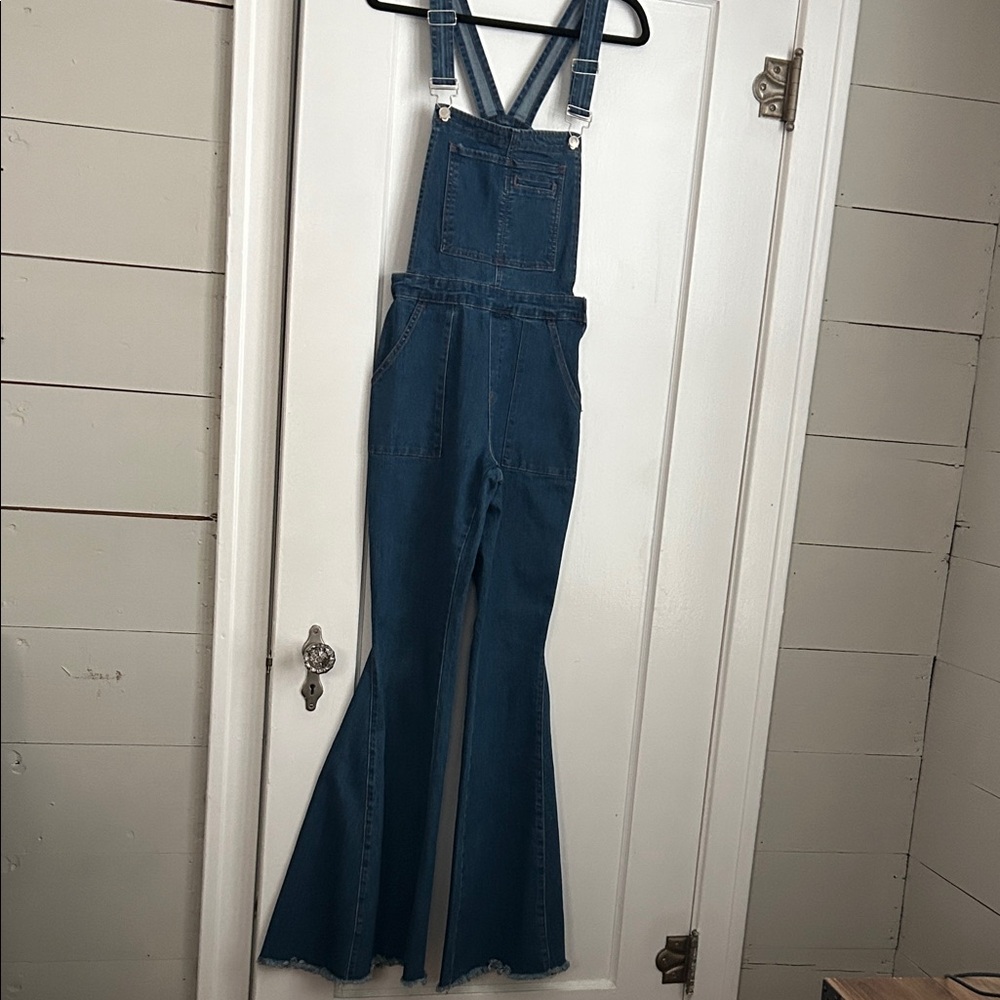 Reverof super flare denim overalls